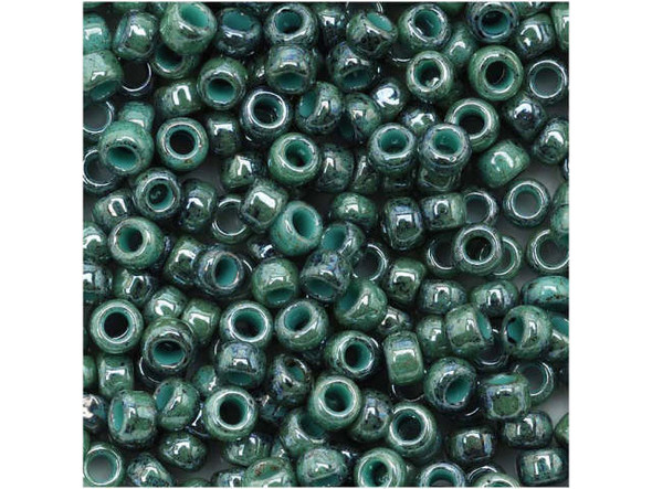 TOHO Glass Seed Bead, Size 8, 3mm, Marbled Opaque Turquoise/Blue (Tube)