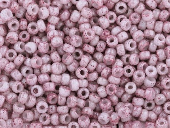 TOHO Glass Seed Bead, Size 8, 3mm, Marbled Opaque White/Pink (Tube)