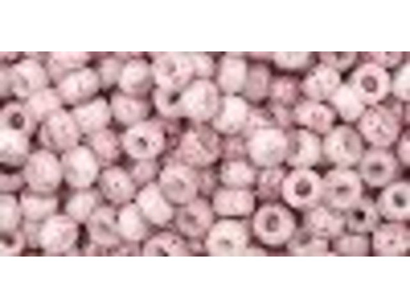 TOHO Glass Seed Bead, Size 8, 3mm, Marbled Opaque White/Pink (Tube)