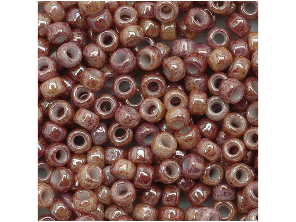 TOHO Glass Seed Bead, Size 8, 3mm, Marbled Opaque Beige/Pink (Tube)