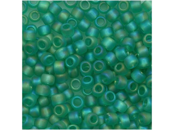 TOHO Glass Seed Bead, Size 8, 3mm, Transparent-Rainbow Frosted Dk Peridot (Tube)
