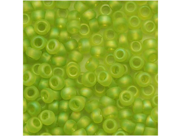TOHO Glass Seed Bead, Size 8, 3mm, Transparent-Rainbow Frosted Lime Green (Tube)