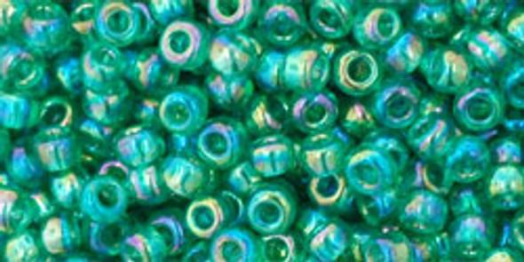TOHO Glass Seed Bead, Size 8, 3mm, Transparent-Rainbow Dk Peridot (tube)