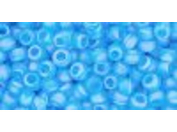 TOHO Glass Seed Bead, Size 8, 3mm, Transparent-Rainbow Frosted Dk Aquamarine (Tube)