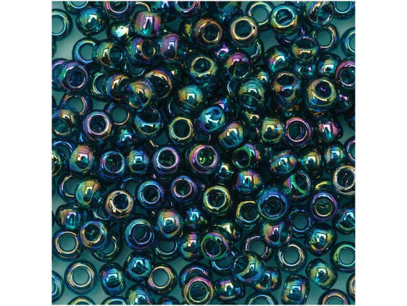TOHO Glass Seed Bead, Size 8, 3mm, Transparent-Rainbow Teal (Tube)
