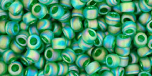 TOHO Glass Seed Bead, Size 8, 3mm, Transparent-Rainbow Frosted Grass Green (tube)