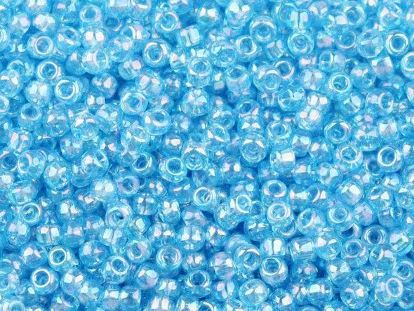 TOHO Glass Seed Bead, Size 8, 3mm, Transparent-Rainbow Aquamarine (Tube)