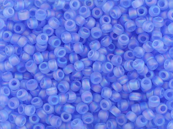 TOHO Glass Seed Bead, Size 8, 3mm, Transparent-Rainbow Frosted Lt Sapphire (Tube)