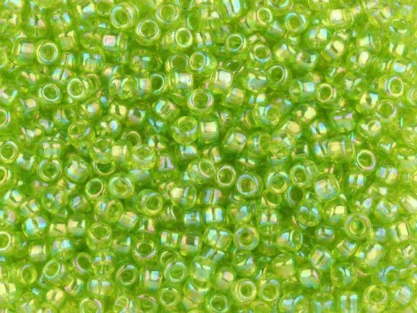 TOHO Glass Seed Bead, Size 8, 3mm, Transparent-Rainbow Lime Green (Tube)
