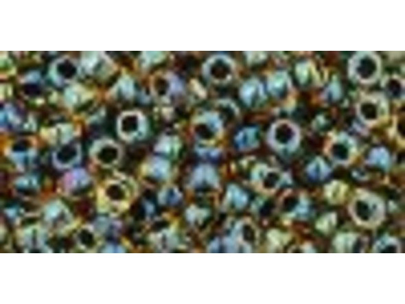 TOHO Glass Seed Bead, Size 8, 3mm, Inside-Color Rainbow Lt Topaz/Jet-Lined (Tube)