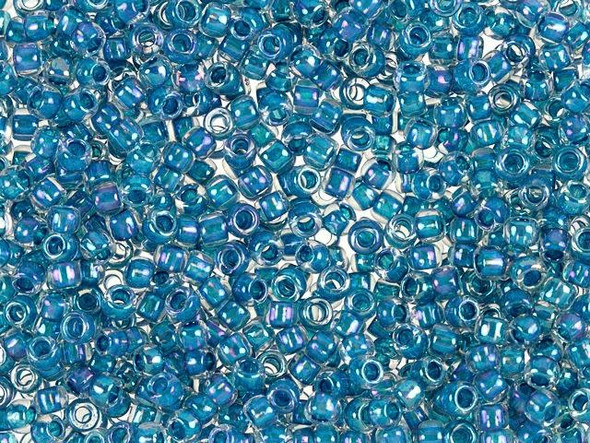 TOHO Glass Seed Bead, Size 8, 3mm, Inside-Color Luster Crystal/Capri Blue-Lined (Tube)