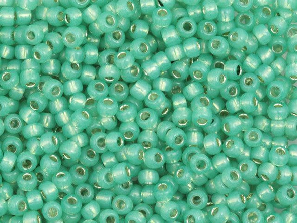 TOHO Glass Seed Bead, Size 8, 3mm, Silver-Lined Milky Dk Peridot (Tube)