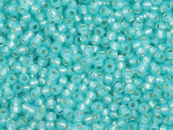 TOHO Glass Seed Bead, Size 8, 3mm, Silver-Lined Milky Aqua (Tube)