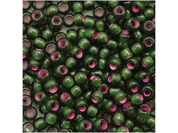 TOHO Glass Seed Bead, Size 8, 3mm, Dyed Silver-Lined Pink Frosted Olivine (Tube)