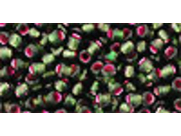 TOHO Glass Seed Bead, Size 8, 3mm, Dyed Silver-Lined Pink Frosted Olivine (Tube)