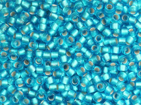 TOHO Glass Seed Bead, Size 8, 3mm, Silver-Lined Frosted Dk Aqua (Tube)
