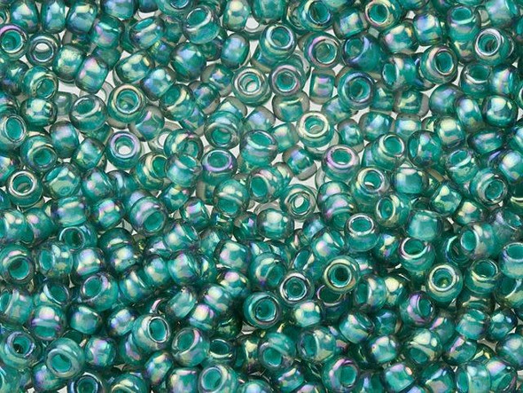 TOHO Glass Seed Bead, Size 8, 3mm, Inside-Color Rainbow Lt Sapphire/Opaque Teal-Lined (Tube)
