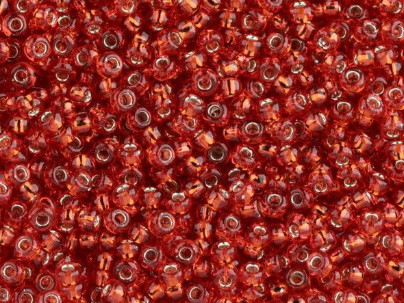 TOHO Glass Seed Bead, Size 8, 3mm, Silver-Lined Lt Siam Ruby (Tube)