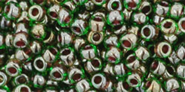 TOHO Glass Seed Bead, Size 8, 3mm, Inside-Color Peridot/Fuchsia-Lined (tube)
