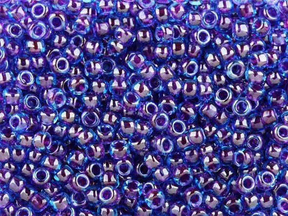 TOHO Glass Seed Bead, Size 8, 3mm, Inside-Color Aqua/Purple-Lined (Tube)