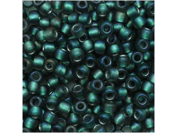 TOHO Glass Seed Bead, Size 8, 3mm, Inside-Color Frosted Crystal/Prairie Green-Lined (Tube)