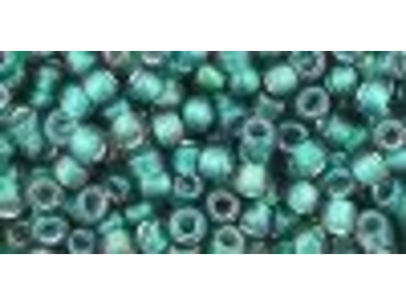 TOHO Glass Seed Bead, Size 8, 3mm, Inside-Color Frosted Crystal/Prairie Green-Lined (Tube)