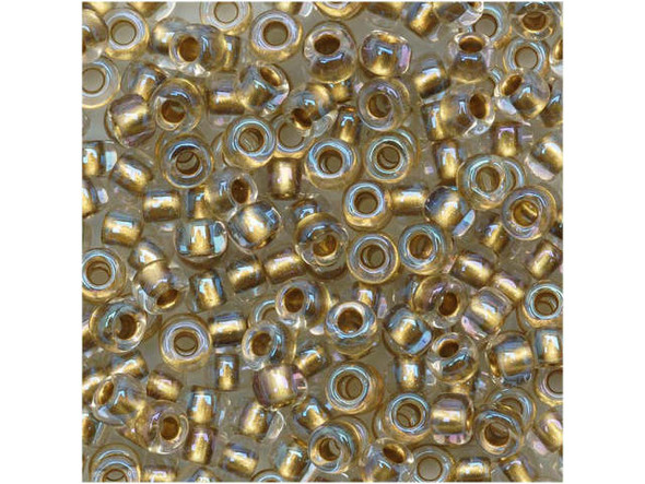 TOHO Glass Seed Bead, Size 8, 3mm, Inside-Color Crystal/Gold-Lined (Tube)