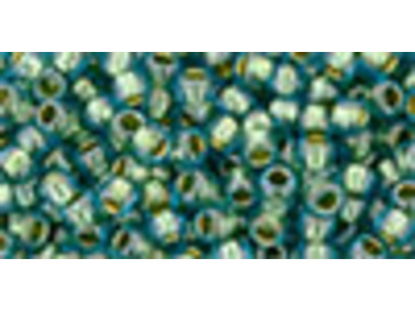 TOHO Glass Seed Bead, Size 8, 3mm, Inside-Color Aqua/Gold-Lined (Tube)