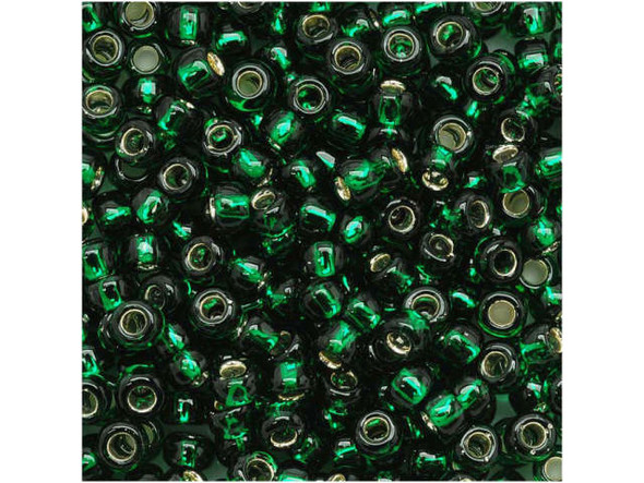 TOHO Glass Seed Bead, Size 8, 3mm, Silver-Lined Green Emerald (Tube)