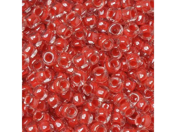 TOHO Glass Seed Bead, Size 8, 3mm, Inside-Color Crystal/Tomato-Lined (Tube)