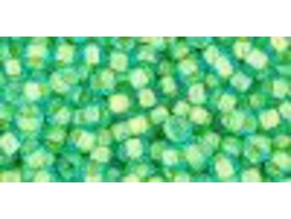 TOHO Glass Seed Bead, Size 8, 3mm, Inside-Color Aqua/Opaque Yellow-Lined (Tube)