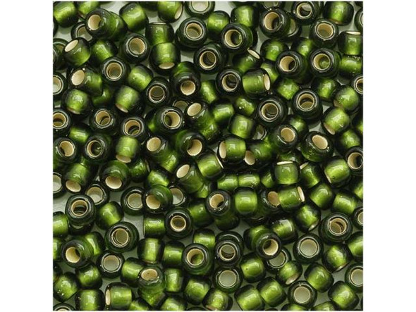 TOHO Glass Seed Bead, Size 8, 3mm, Silver-Lined Frosted Olive (Tube)