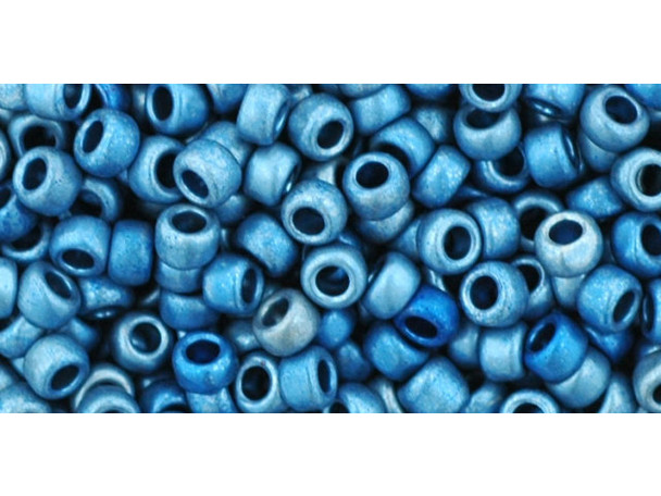 TOHO Glass Seed Bead, Size 8, 3mm, Higher-Metallic Frosted Mediterranean Blue (Tube)