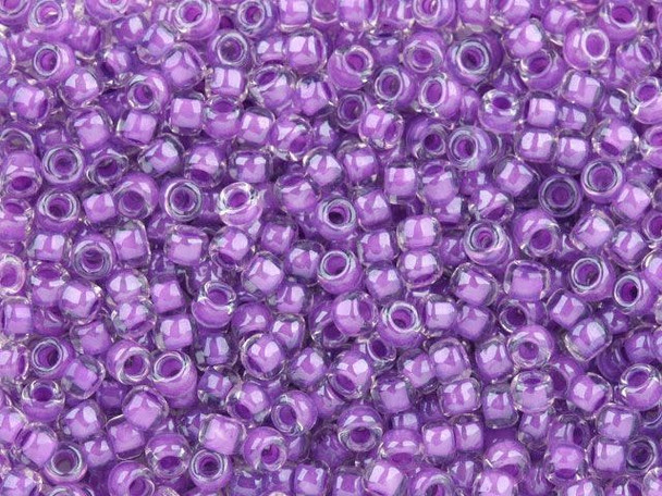 TOHO Glass Seed Bead, Size 8, 3mm, Inside-Color Crystal/Wisteria-Lined (Tube)