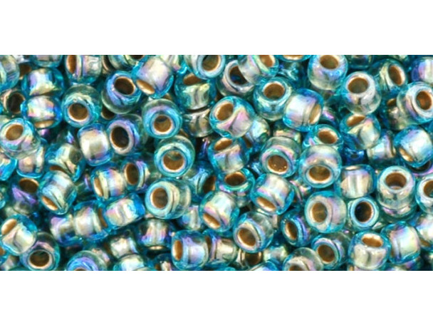 TOHO Glass Seed Bead, Size 8, 3mm, Gold-Lined Rainbow Aqua (Tube)