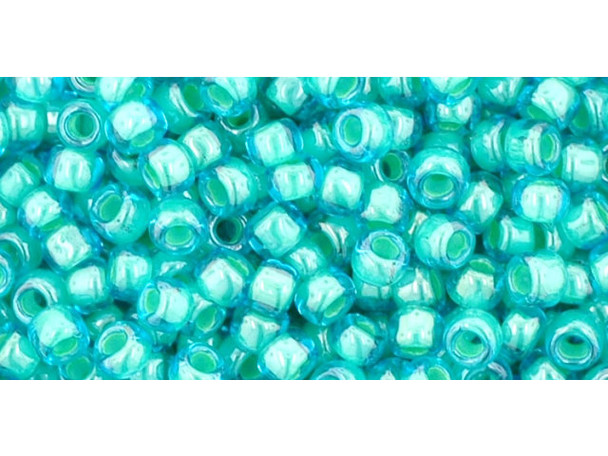 TOHO Glass Seed Bead, Size 8, 3mm, Inside-Color Aqua/Lt Jonquil-Lined (Tube) TOHO Glass Seed Bead, Size 8, 3mm, Inside-Color Aqua/Lt Jonquil-Lined (Tube)