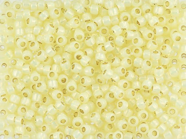 TOHO Glass Seed Bead, Size 8, 3mm, PermaFinish - Silver-Lined Milky Jonquil (Tube)