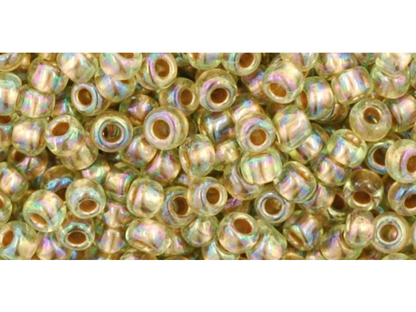 TOHO Glass Seed Bead, Size 8, 3mm, Gold-Lined Rainbow Lt Jonquil (Tube)