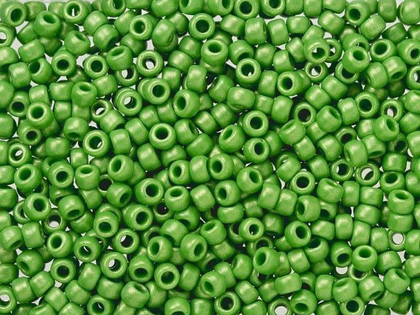 TOHO Glass Seed Bead, Size 8, 3mm, HYBRID Sueded Gold Opaque Mint Green (Tube)