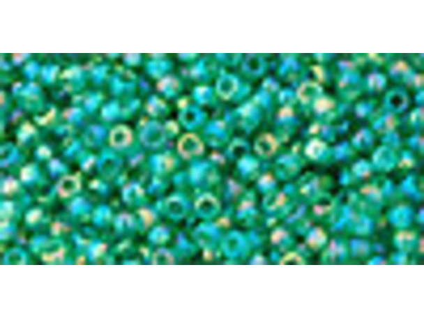 TOHO Glass Seed Bead, Size 11, 2.1mm, Transparent-Rainbow Dk Peridot (Tube)