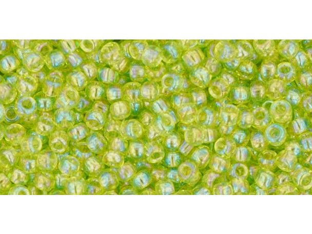 TOHO Glass Seed Bead, Size 11, 2.1mm, Transparent-Rainbow Lime Green (Tube)