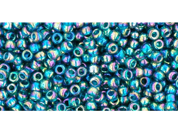 TOHO Glass Seed Bead, Size 11, 2.1mm, Transparent-Rainbow Teal (Tube)