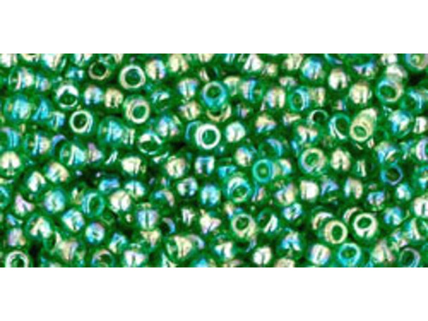 TOHO Glass Seed Bead, Size 11, 2.1mm, Transparent-Rainbow Grass Green (Tube)