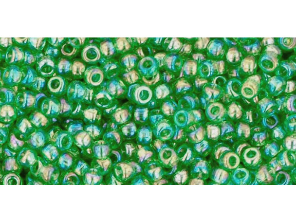 TOHO Glass Seed Bead, Size 11, 2.1mm, Transparent-Rainbow Grass Green (Tube)