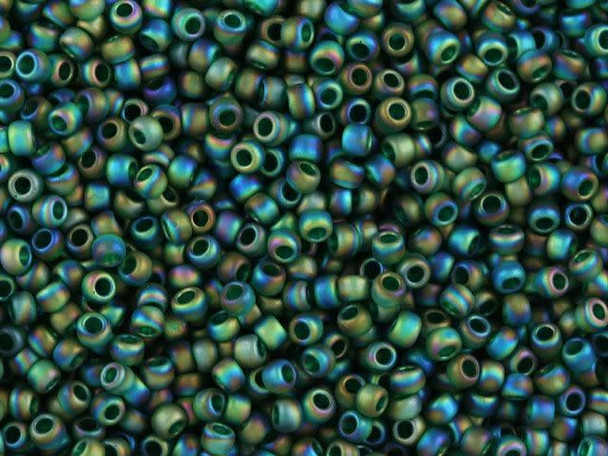 TOHO Glass Seed Bead, Size 11, 2.1mm, Transparent-Rainbow Frosted Green Emerald (Tube)