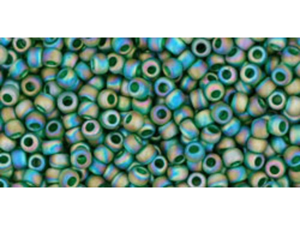 TOHO Glass Seed Bead, Size 11, 2.1mm, Transparent-Rainbow Frosted Green Emerald (Tube)