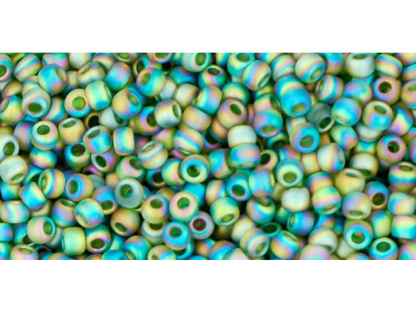 TOHO Glass Seed Bead, Size 11, 2.1mm, Transparent-Rainbow Frosted Green Emerald (Tube)