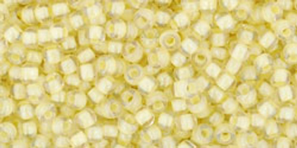 TOHO Glass Seed Bead, Size 11, 2.1mm, Inside-Color Luster Crystal/Opaque Yellow-Lined (tube)