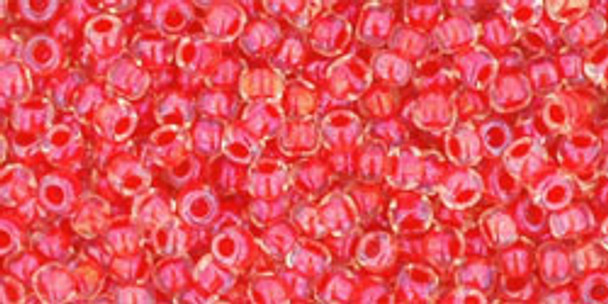 TOHO Glass Seed Bead, Size 11, 2.1mm, Inside-Color Luster Crystal/Poppy-Lined (tube)