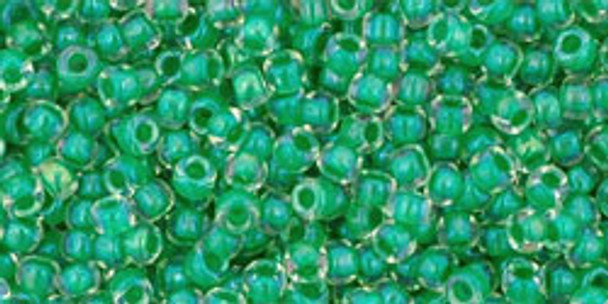 TOHO Glass Seed Bead, Size 11, 2.1mm, Inside-Color Crystal/Shamrock-Lined (tube)